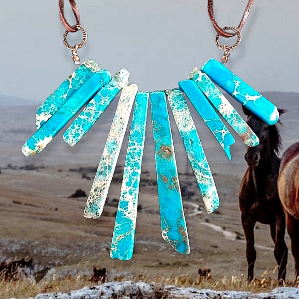 Hand Crafted Regalite Southwestern Sueded Leather Cord Adjustable Necklace